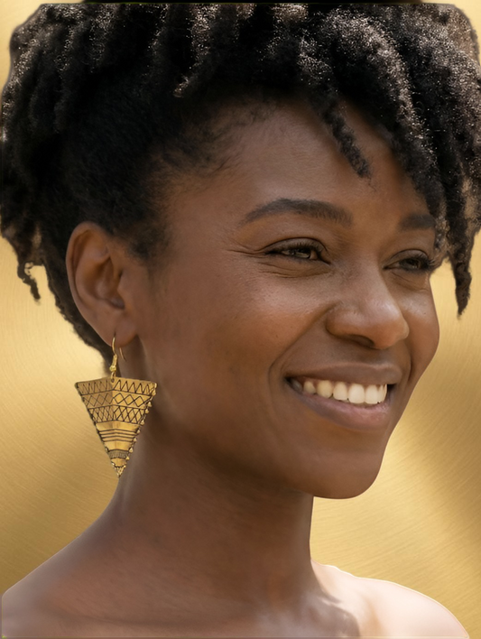 Women’s Gold Tribal Triangle Drop Earrings