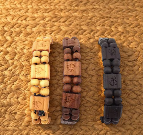 Men's Sacred Om Wooden Bead Stretch Bracelet