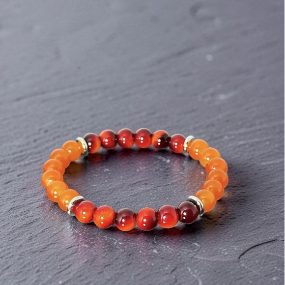 Natural Yellow Jade & Red Agate Stone Beaded Stretch Bracelet