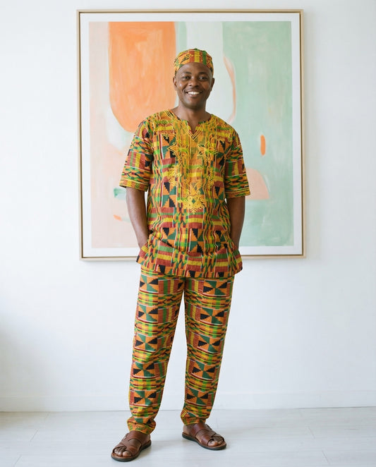 Men's Kente Embroidered Pant Set