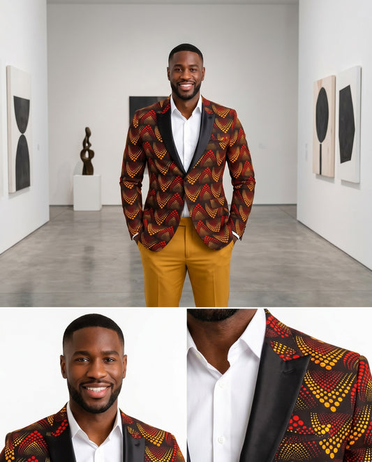 Men’s Red and Yellow African Print Blazer