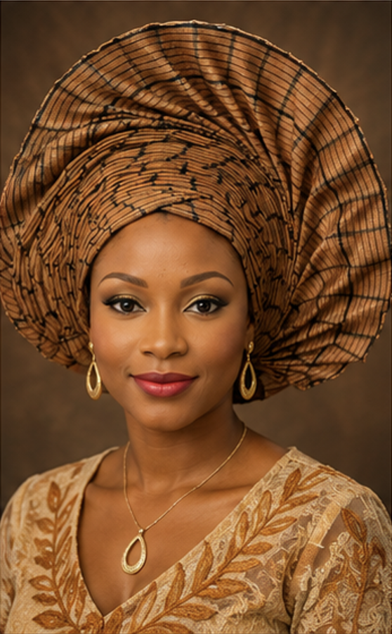 Muted Coral & Black Aso Oke Gele