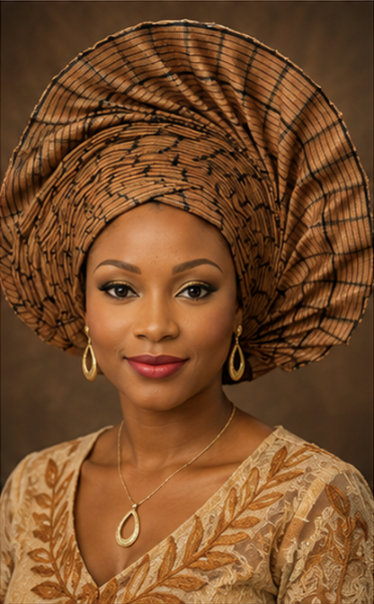 Muted Coral & Black Aso Oke Gele