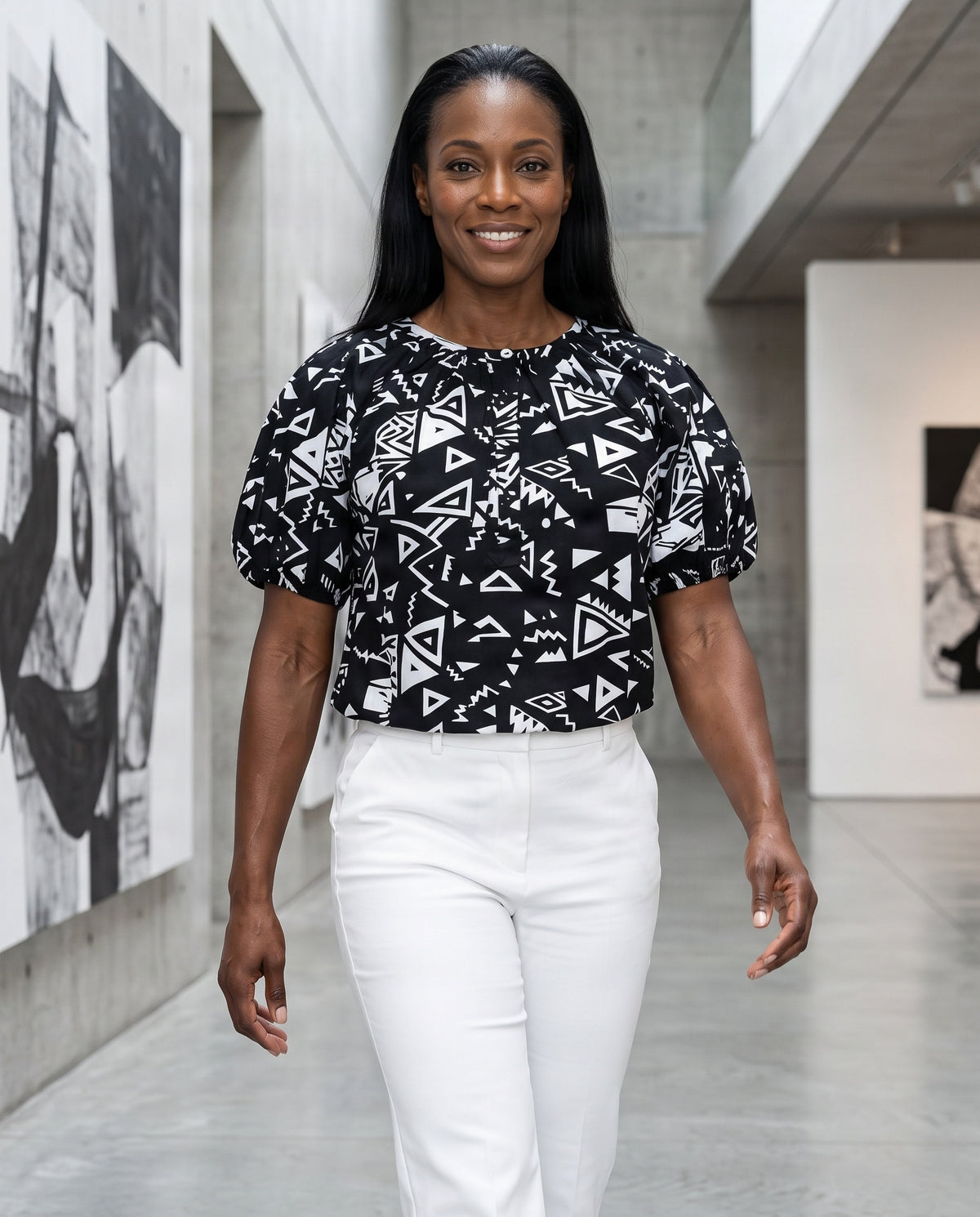 Women’s Black & White African Print Top