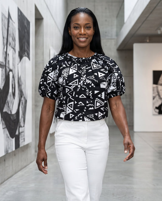 Women’s Black & White African Print Top