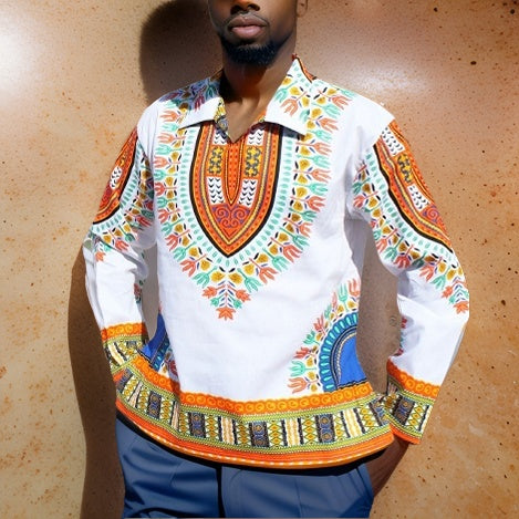 Traditional Print Unisex Dashiki Shirts (3XL) - Premium African Apparel from MAGOS - Just $23! Shop this and more African Apparel now 
