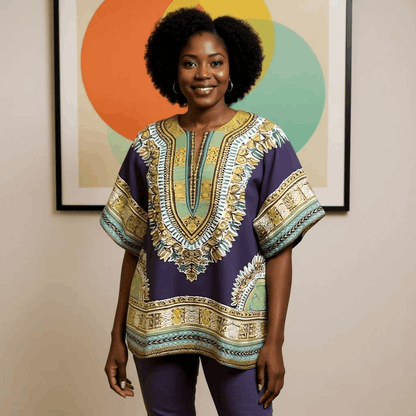 Unisex Purple African Print Dashiki