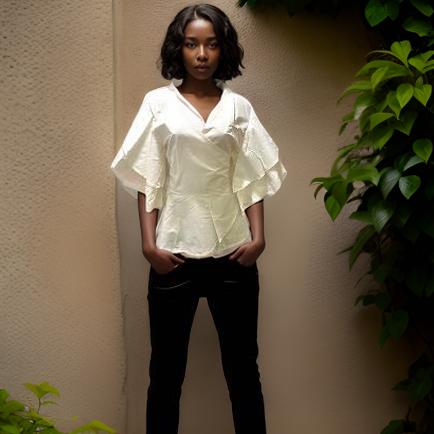 Vanilla White Solid Color Wrap Blouse