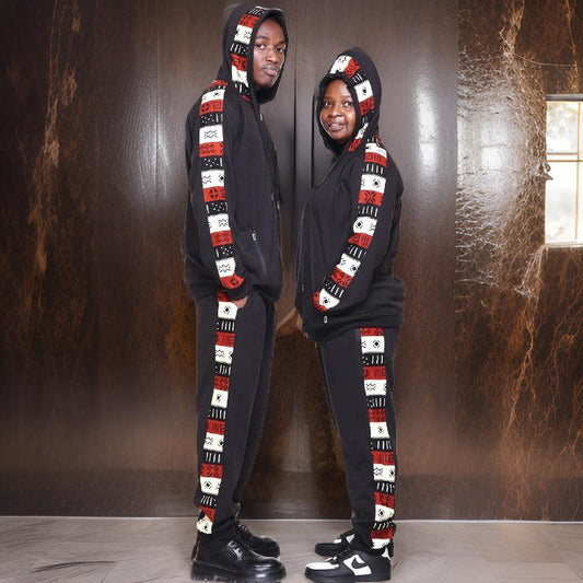 Black African Print Jogger Track Suit (Medium)