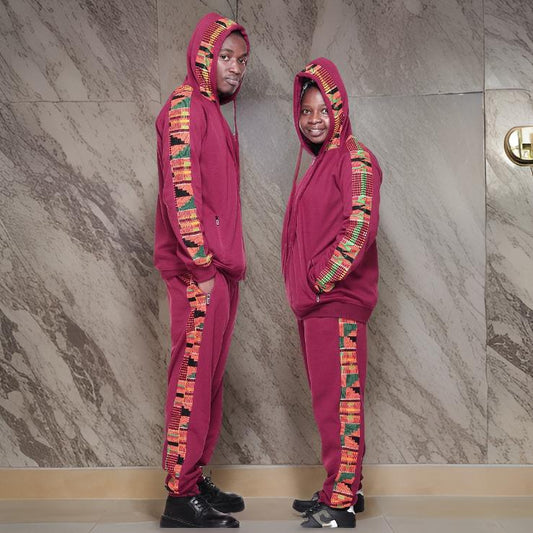 Maroon African Kente Print Jogger Track Suit