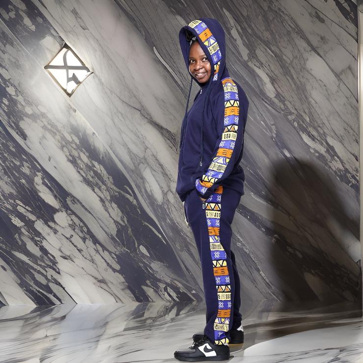 Navy African Kente Print Jogger Track Suit