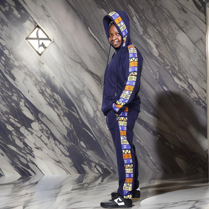Navy African Kente Print Jogger Track Suit