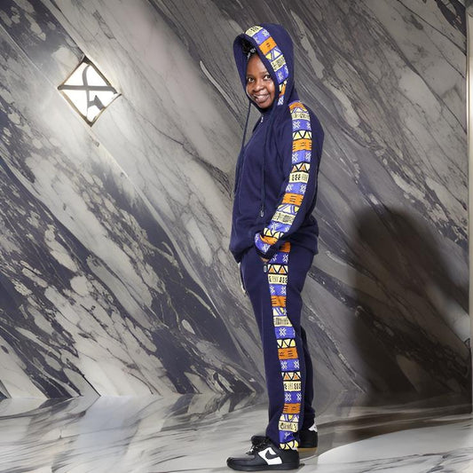 Navy African Kente Print Jogger Track Suit