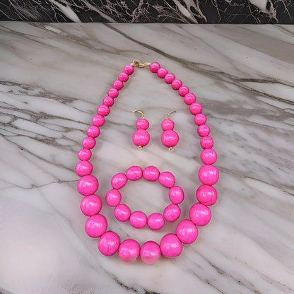 Beaded Round Marble Necklace, Bracelet and Earring Set