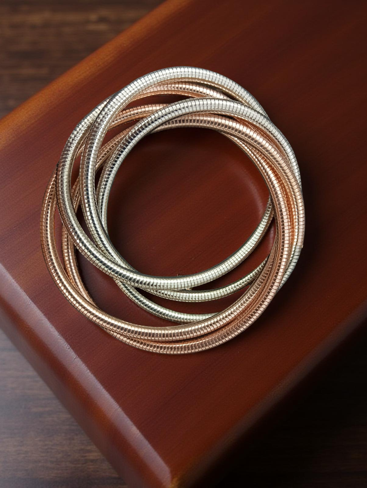 Tri-Color Coil Bracelet – Silver, Gold & Rose Gold