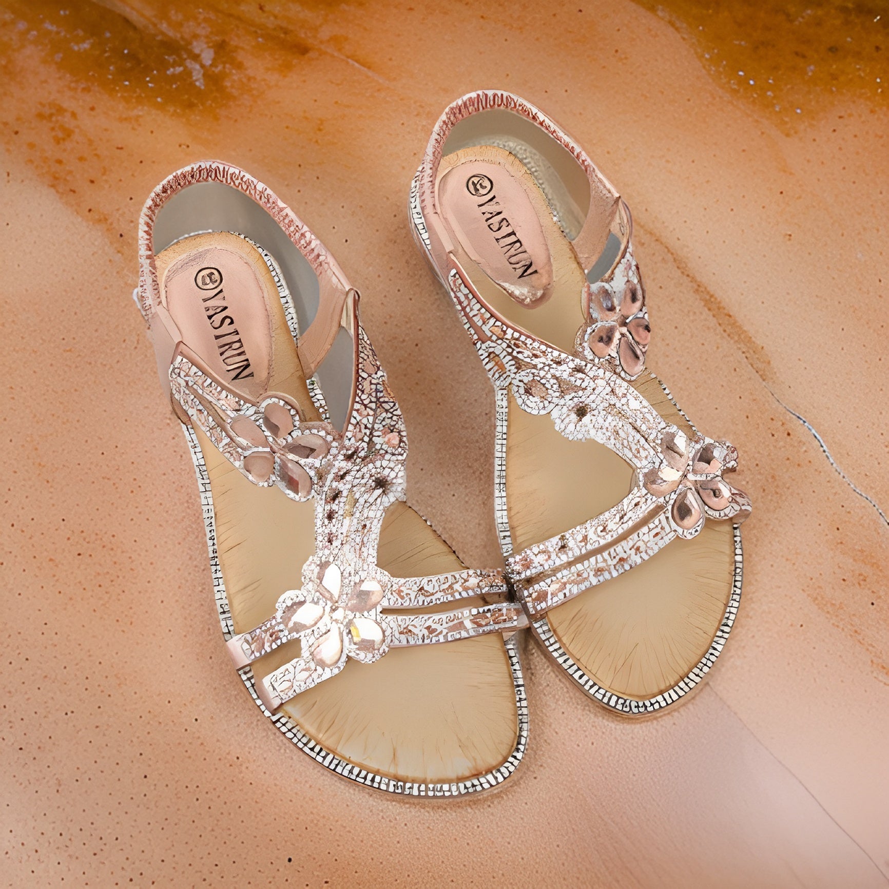 Women's Flat Pink Sandals with Diamond Inlay Design - Premium Footwear from MAGOS - Just $17.99! Shop this and more Footwear now 