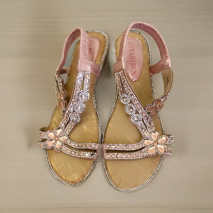 Women's Flat Pink Sandals with Diamond Inlay Design - Premium Footwear from MAGOS - Just $17.99! Shop this and more Footwear now 