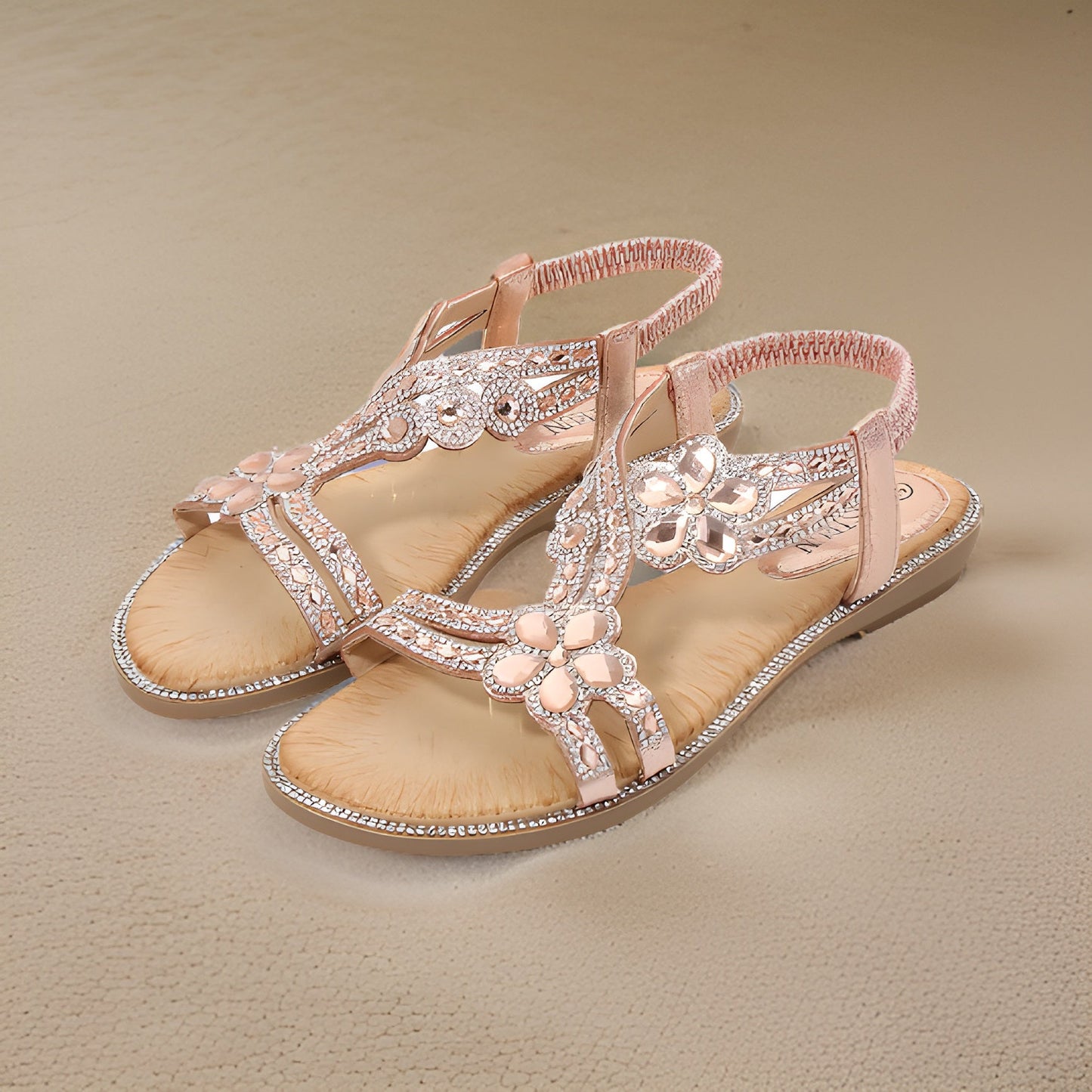 Women's Flat Pink Sandals with Diamond Inlay Design - Premium Footwear from MAGOS - Just $17.99! Shop this and more Footwear now 