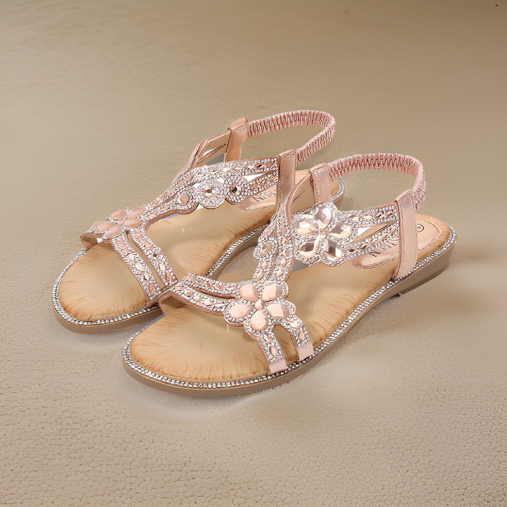 Women's Flat Pink Sandals with Diamond Inlay Design - Premium Footwear from MAGOS - Just $17.99! Shop this and more Footwear now 