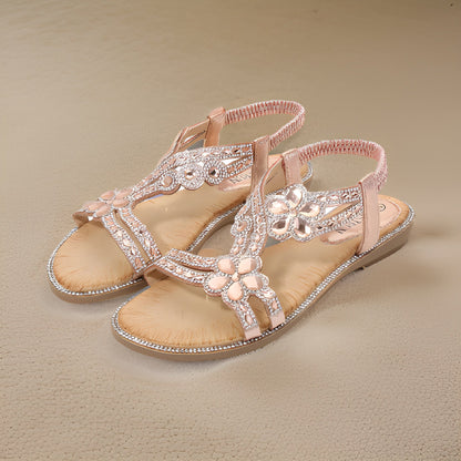 Women's Flat Pink Sandals with Diamond Inlay Design - Premium Footwear from MAGOS - Just $17.99! Shop this and more Footwear now 