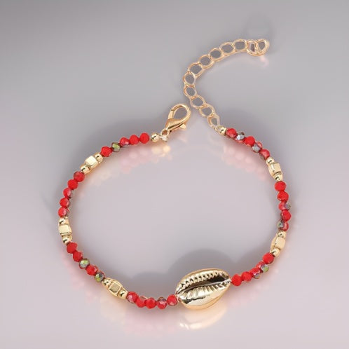 Women's Gold Plated Beaded Crystal Shell Ankle Anklet - Premium Jewelry from MAGOS - Just $2.99! Shop this and more Jewelry now 