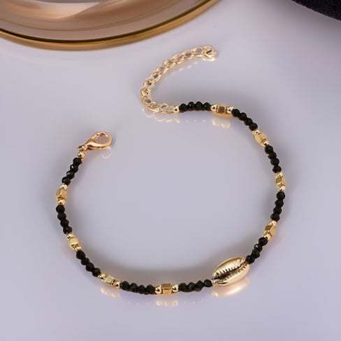 Women's Gold Plated Beaded Crystal Shell Ankle Anklet - Premium Jewelry from MAGOS - Just $2.99! Shop this and more Jewelry now 
