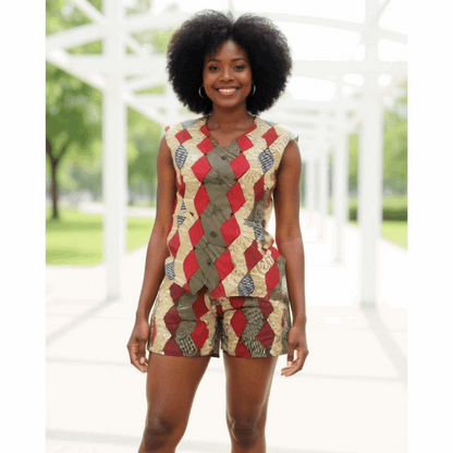 Women's African Print Vest & Shorts Set