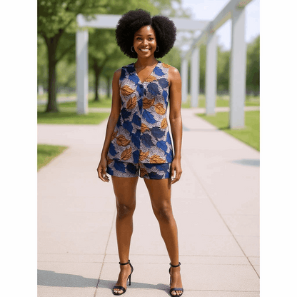 Women's African Print Vest & Shorts Set