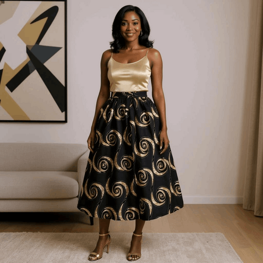 Women's Ankara Black/Gold Print Short Skirt