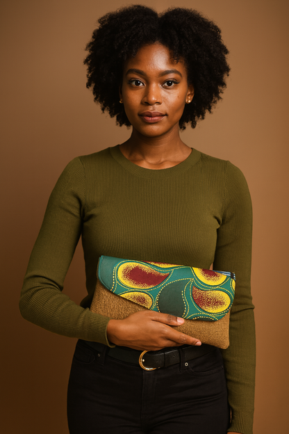 African Inspired Swirl Print Woven Large Clutch Purse