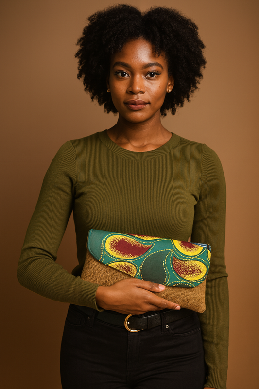 African Inspired Swirl Print Woven Large Clutch Purse