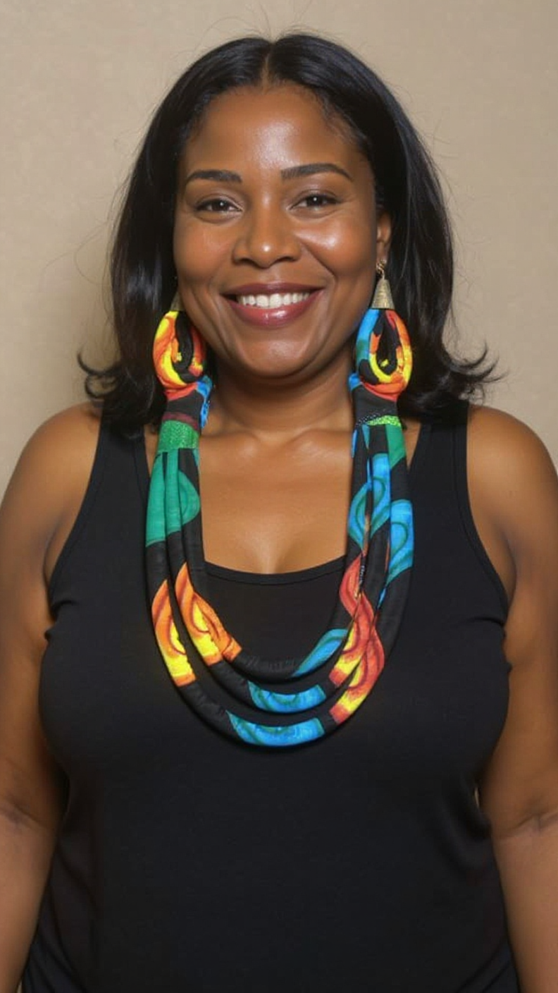 Denim Ankara Print Midi Dress w/Necklace & Earrings Set