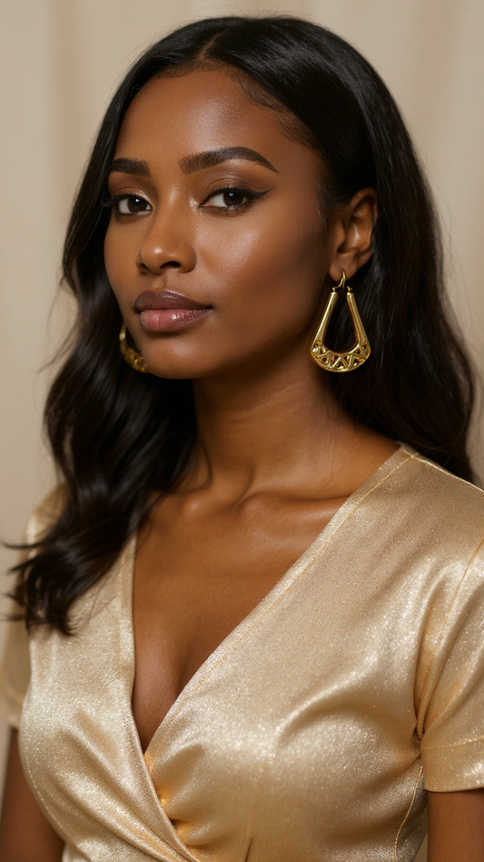Geometric Gold-Tone Earrings and Necklace Pendant