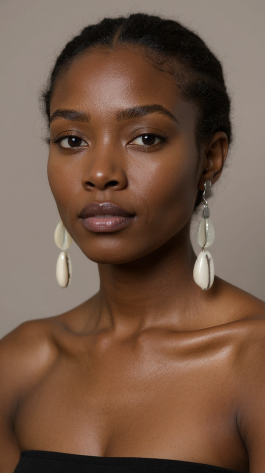 Women's African 2 Link Cowrie Shell Earrings