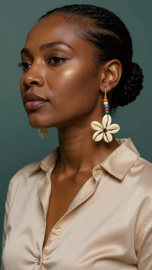 Colorful Beaded Cowrie Shell Flower Shape Earrings