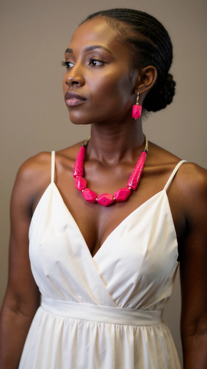 Tribal Rock Style Bone Necklace & Earrings Set (Green)