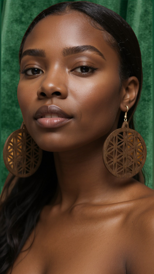 Round Hollow Circle Shape Wooden Hoop Earrings