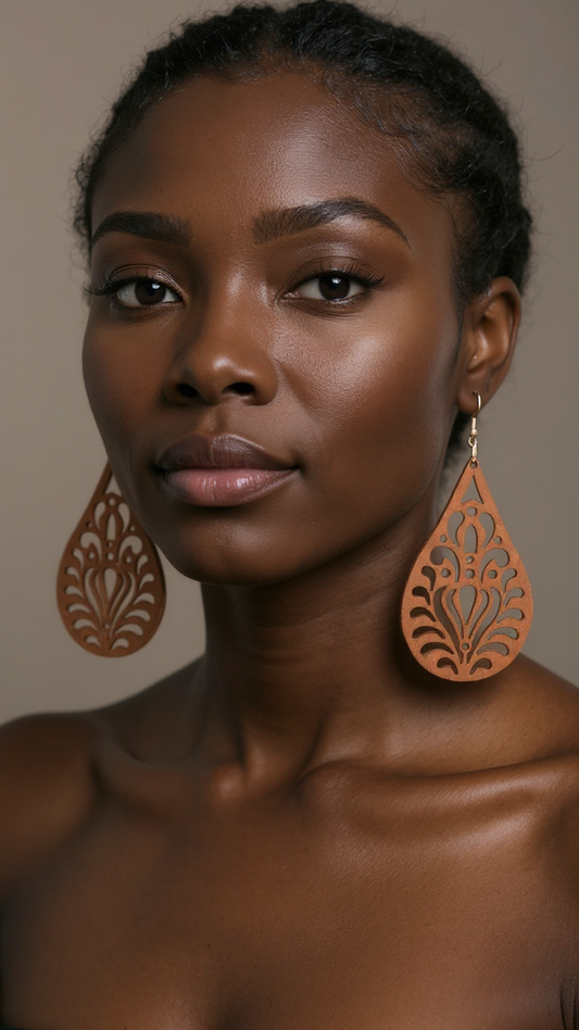 Rain Drop Shape Wooden Hoop Earrings