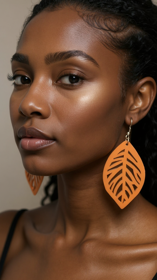 Leaf Shape Wooden Hoop Earrings