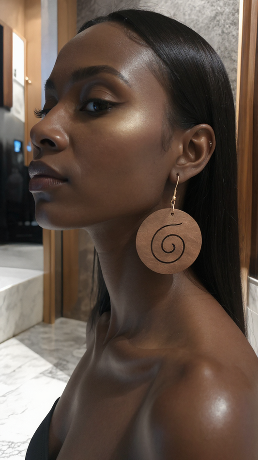 Spiral Circle Shape Wooden Hoop Earrings