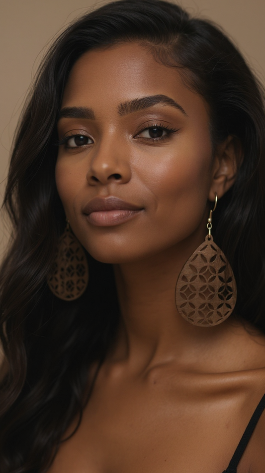 Tear Drop Wooden Hoop Earrings