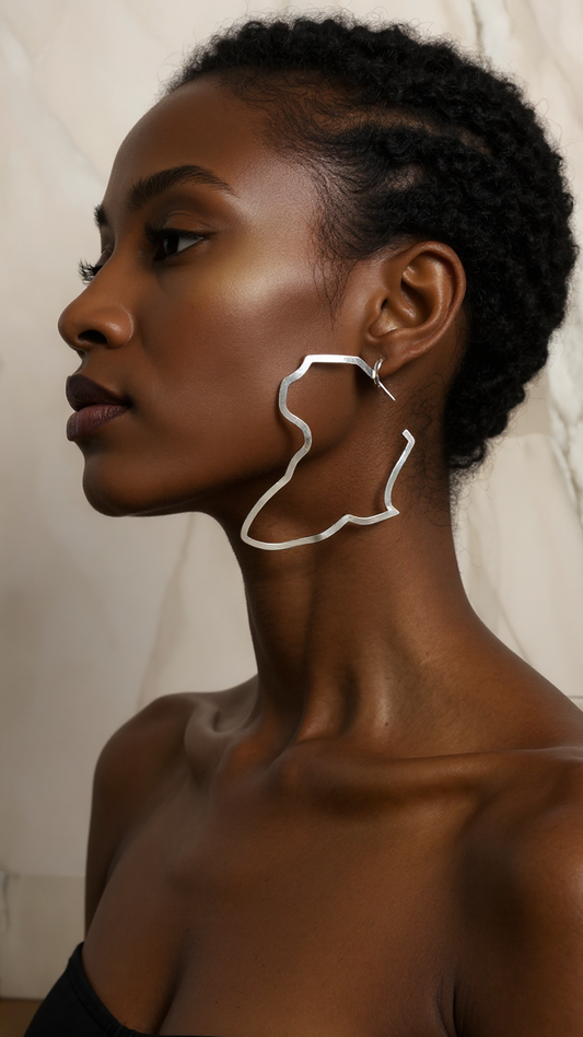 Large Hollow African Map Dangle Earrings