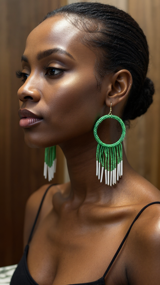 Maasai Style Beaded Hoop Tasseled Earrings