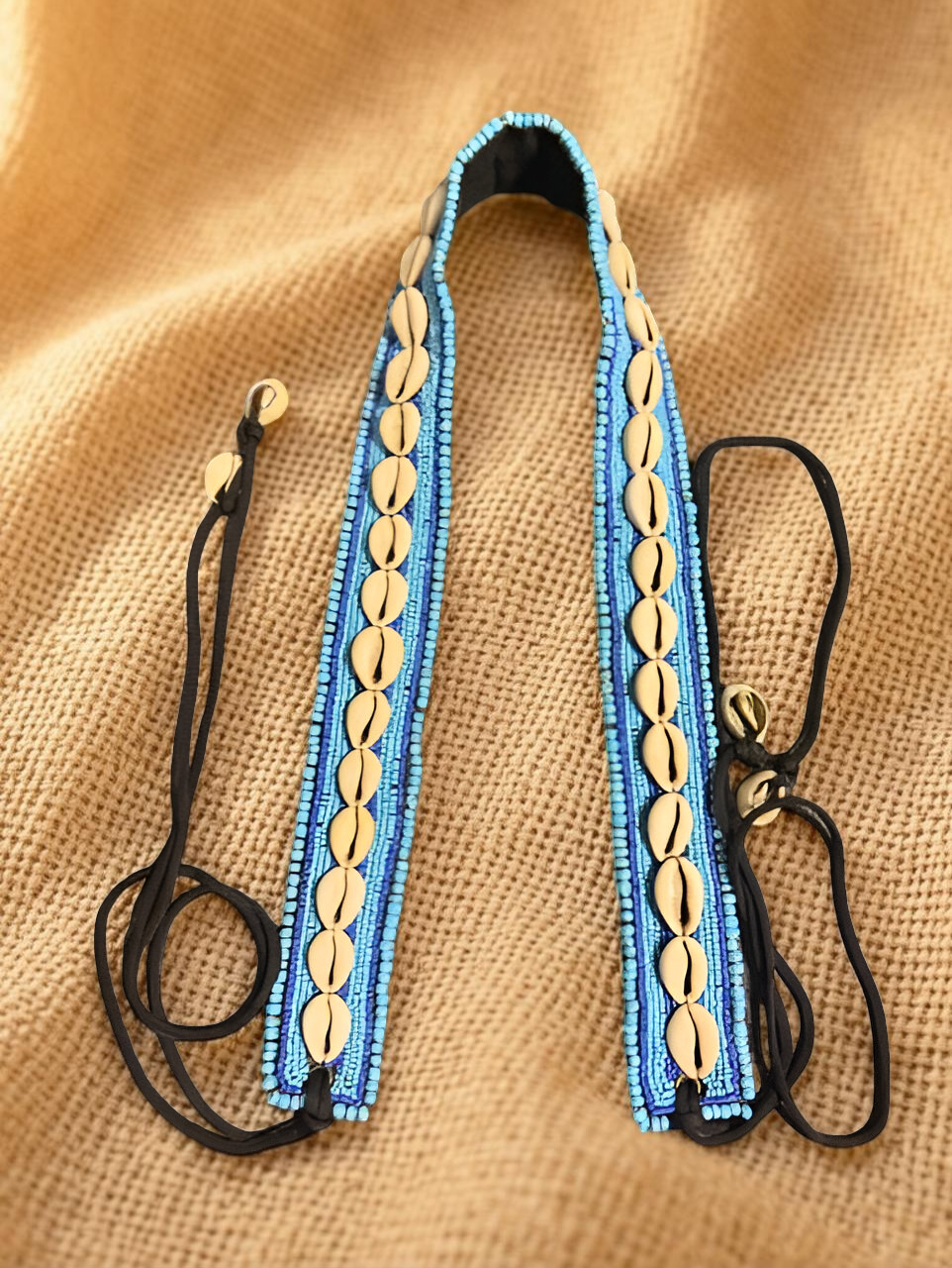 Light Blue Cowrie Shell Beaded Waist Belt