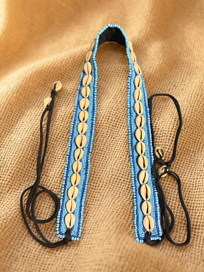 Light Blue Cowrie Shell Beaded Waist Belt