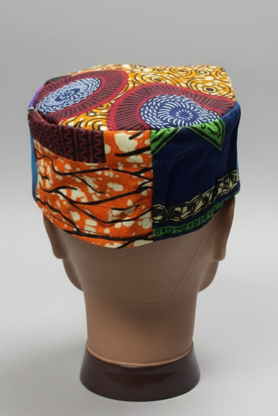 African Print Patchwork Kufi Hat – Multicolor Ankara Cap (B)