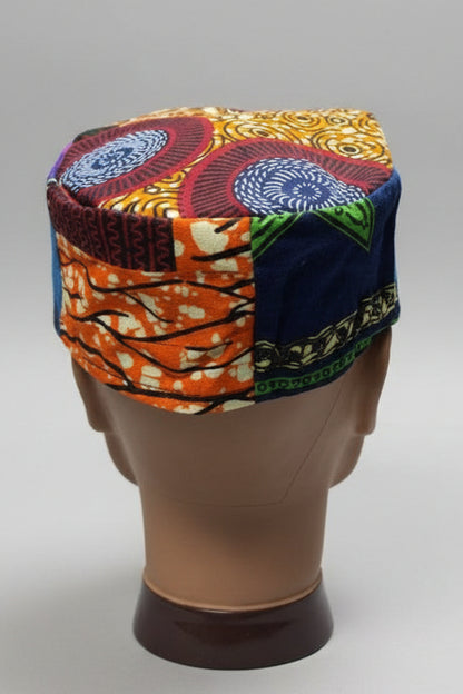 African Print Patchwork Kufi Hat – Multicolor Ankara Cap (B)