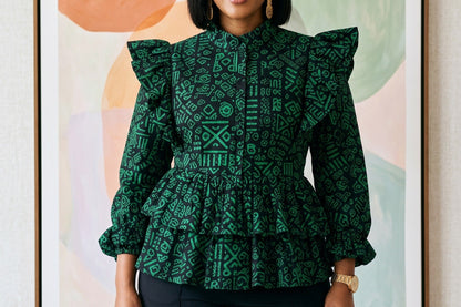 Emerald Green & Black African Print Wide-Leg Palazzo Pants