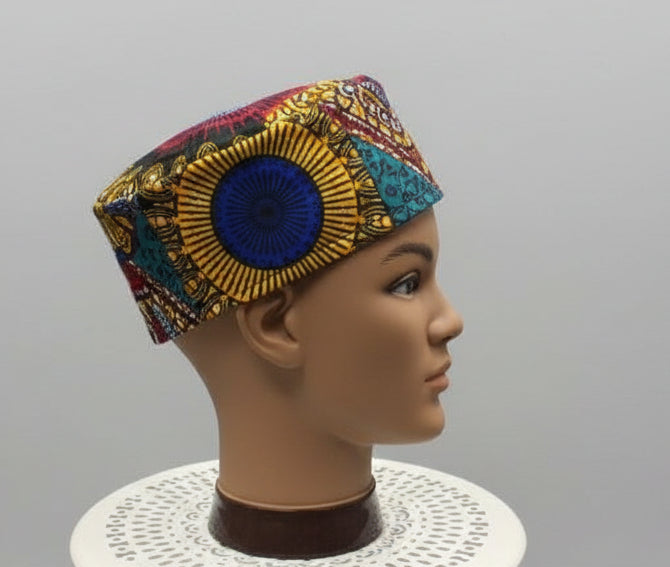 African Print Patchwork Kufi Hat – Multicolor Ankara Cap (C)