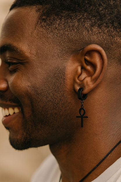 Men's Ankh Cross Pendant Earring